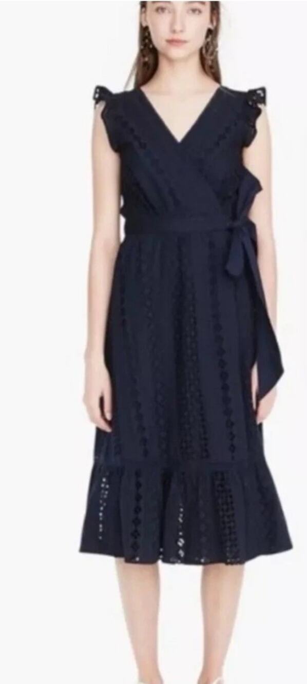 J Crew Navy Blueall Over Eyelet Wrap Dress Size 12